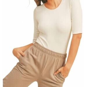 NEW KIMBERLY C short sleeve ribbed bodysuit in cream